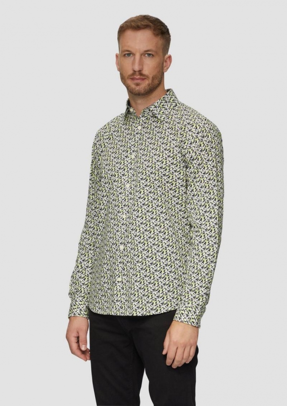 s.Oliver Slim Fit: Popeline-Hemd mit All-over-Print - weiß
