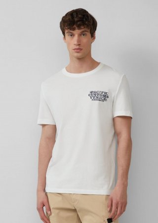 s.Oliver Baumwoll-T-Shirt mit Crewneck und Artwork - weiß