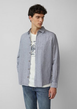 s.Oliver Regular Fit: Gestreiftes Hemd aus Baumwoll- und Leinenmix - tiefblau