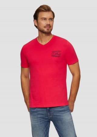 s.Oliver T-Shirt mit Logostickerei - himbeere