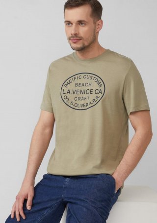 s.Oliver T-Shirt mit Crew Neck und Frontprint - olivgrün