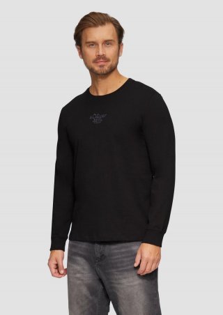 s.Oliver Langarmshirt mit Logo-Stickerei - schwarz