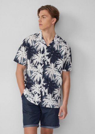 s.Oliver Resort Fit: Hemd mit All-over-Print - tiefblau