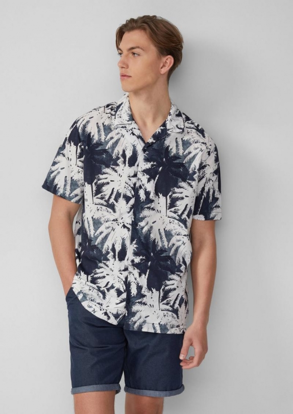 s.Oliver Resort Fit: Hemd mit All-over-Print - tiefblau