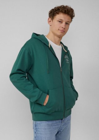 s.Oliver Hoodie-Sweatshirtjacke mit Frontprint - tannengrün