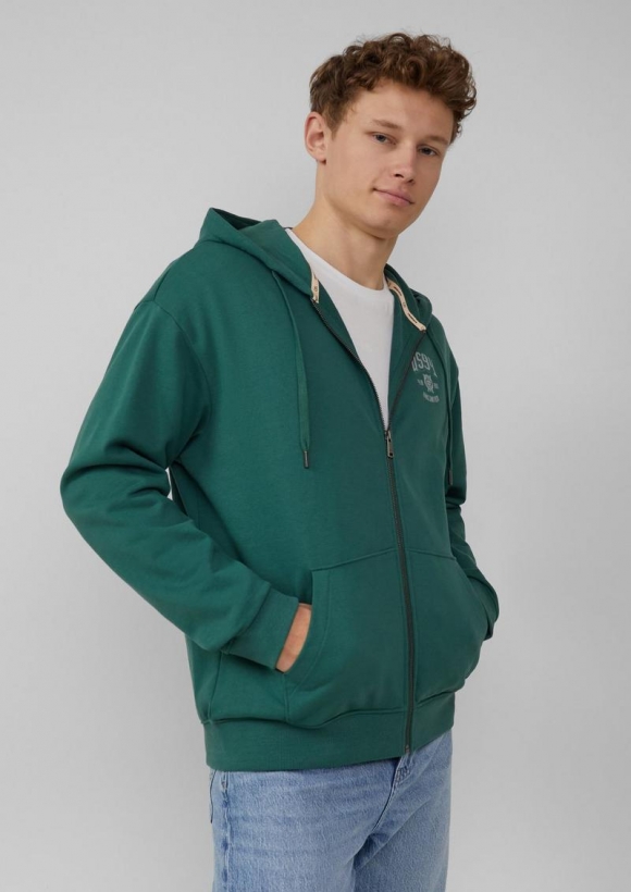 s.Oliver Hoodie-Sweatshirtjacke mit Frontprint - tannengrün
