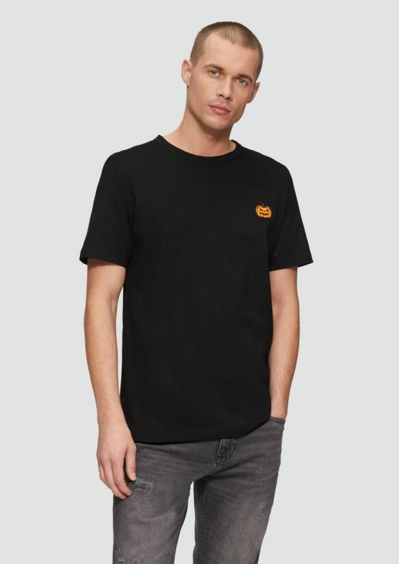 s.Oliver T-Shirt mit Halloween-Stickerei - schwarz