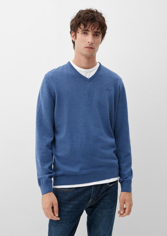 s.Oliver Feinstrickpulli mit V-Ausschnitt - tiefblau