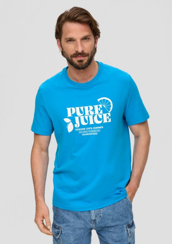 s.Oliver Baumwoll-T-Shirt mit Frontprint - azurblau