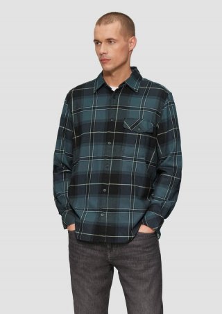 s.Oliver Regular Fit: Kariertes Flanellhemd mit Brusttasche - schiefergrau