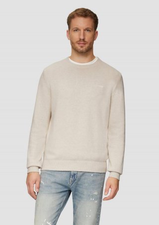 s.Oliver Wärmender Baumwollpullover mit Logo-Stickerei - wollweiß