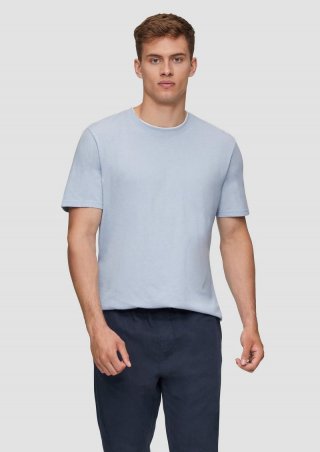 s.Oliver Baumwoll-T-Shirt mit Layering-Detail am Kragen - himmelblau