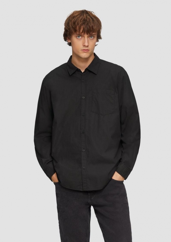 s.Oliver Regular Fit: Popeline-Hemd mit aufgesetzter Tasche - schwarz