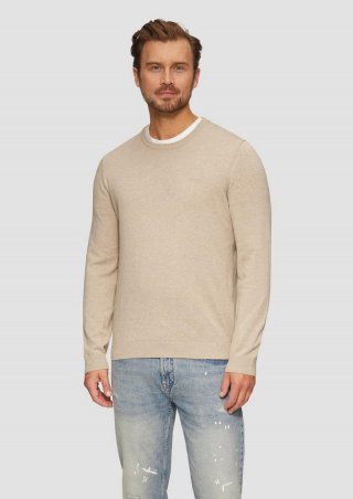 s.Oliver Strickpullover mit Logo-Stickerei - sandfarben