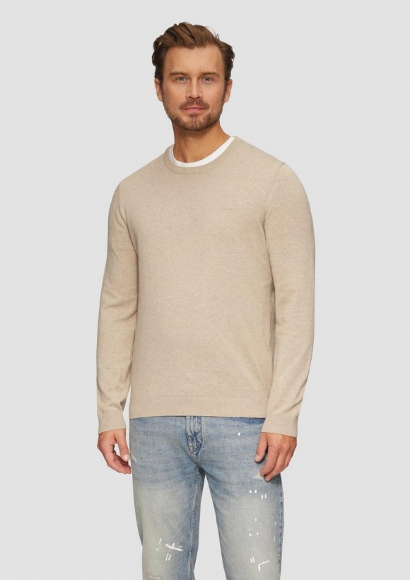 s.Oliver Strickpullover mit Logo-Stickerei - sandfarben