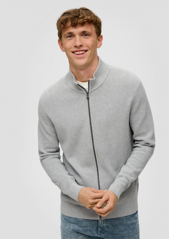 s.Oliver Strickjacke mit Stehkragen - grau meliert