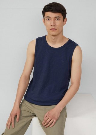 s.Oliver Tanktop mit Flammgarnstruktur und Logo - tiefblau