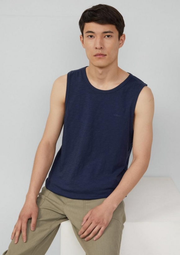 s.Oliver Tanktop mit Flammgarnstruktur und Logo - tiefblau