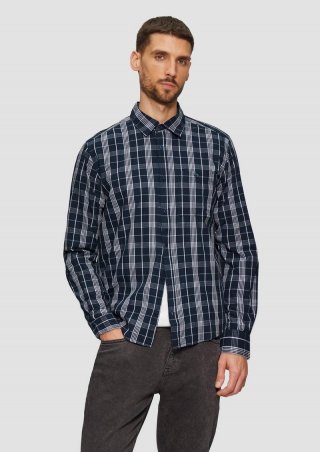 s.Oliver Regular Fit: Kariertes Hemd mit Label-Patch - navy