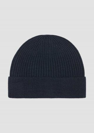 s.Oliver Baumwoll-Beanie mit Rippstruktur - navy