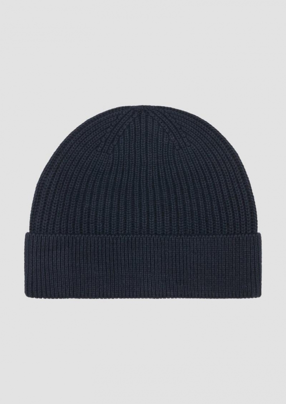 s.Oliver Baumwoll-Beanie mit Rippstruktur - navy