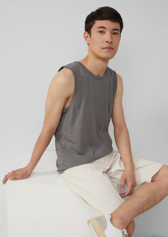 s.Oliver Tanktop mit Flammgarnstruktur und Logo - grau meliert