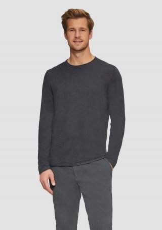 s.Oliver Strickpullover mit Flammgarnstruktur und Rollsaum-Details - schiefergrau
