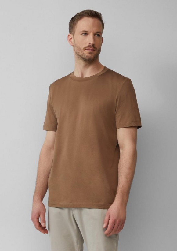 s.Oliver T-Shirt mit Crew Neck aus mercerisiertem Baumwolljersey - sandstein