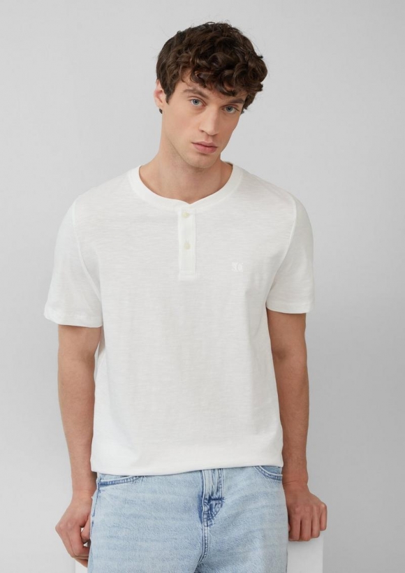 s.Oliver Henley-Shirt mit Flammgarnstruktur - weiß