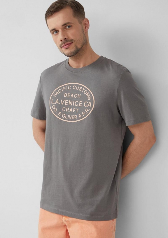 s.Oliver T-Shirt mit Crew Neck und Frontprint - grau meliert