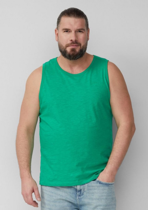 s.Oliver Baumwoll-Tanktop mit Flammgarnstruktur - grün