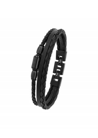 s.Oliver Lederarmband mit Edelstahl - schwarz