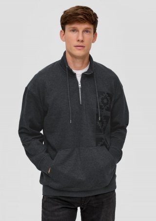 s.Oliver Sweatshirt mit Troyer-Kragen - dunkelgrau