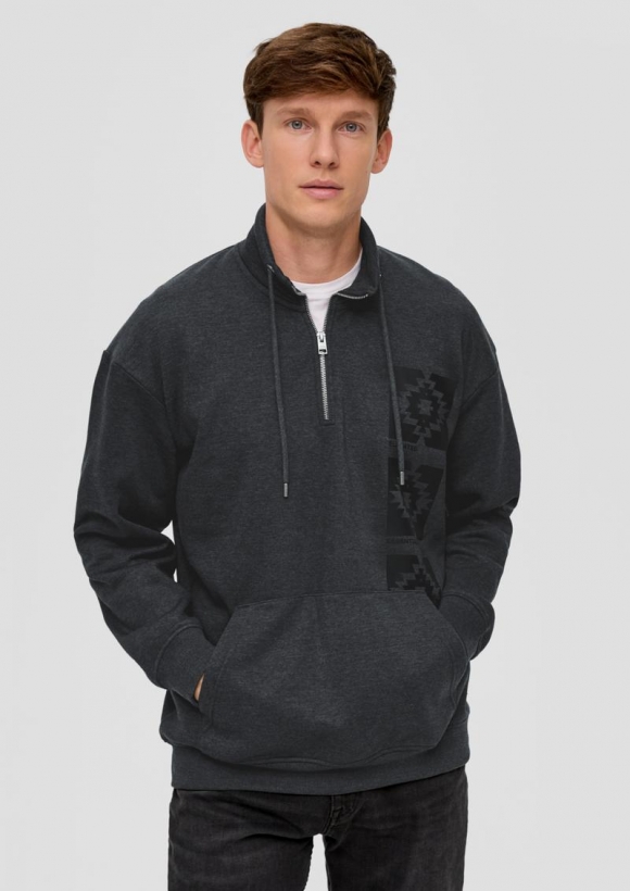 s.Oliver Sweatshirt mit Troyer-Kragen - dunkelgrau