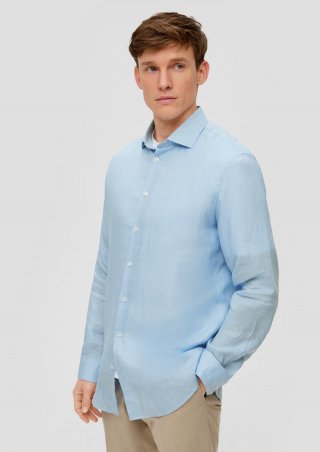 s.Oliver Glänzendes Tailored Fit Hemd aus Leinen - himmelblau