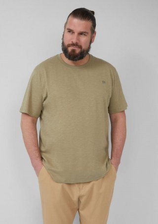 s.Oliver T-Shirt mit Flammgarnstruktur und Logo-Print - olivgrün