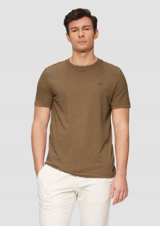 s.Oliver T-Shirt mit Flammgarnstruktur und Logo-Print - sandstein