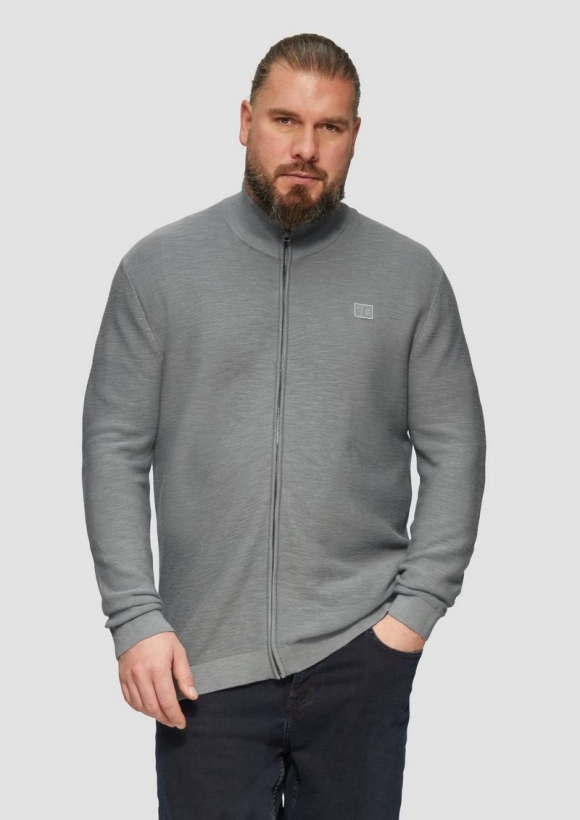 s.Oliver Strukturierte Strickjacke mit Logo-Patch - schiefergrau