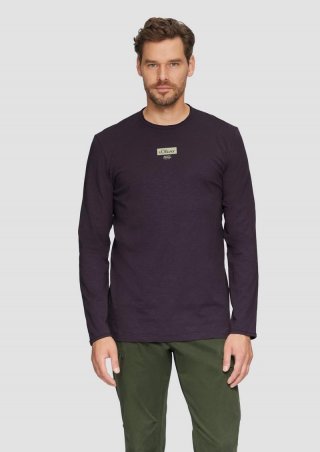 s.Oliver Logo-Shirt mit Rollkante und Flammgarnstruktur - aubergine
