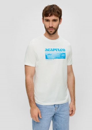 s.Oliver Baumwoll-T-Shirt mit frontseitigem Artwork-Print - weiß