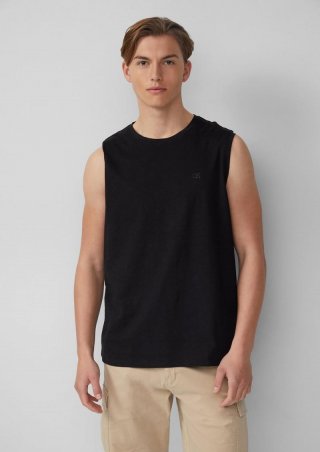s.Oliver Tanktop mit Flammgarnstruktur und Logoprint - schwarz