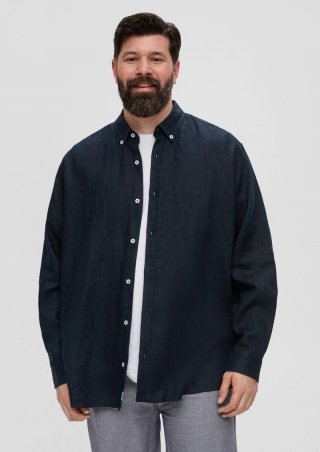 s.Oliver Leinenhemd mit Button-Down-Kragen - navy