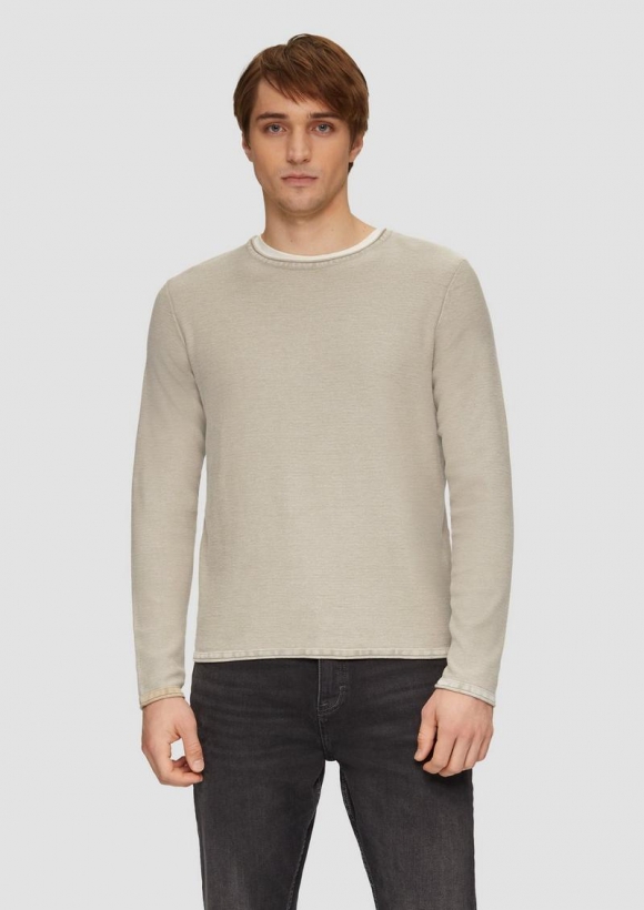 s.Oliver Gewaschener Feinstrickpullover mit Rollkante - beige