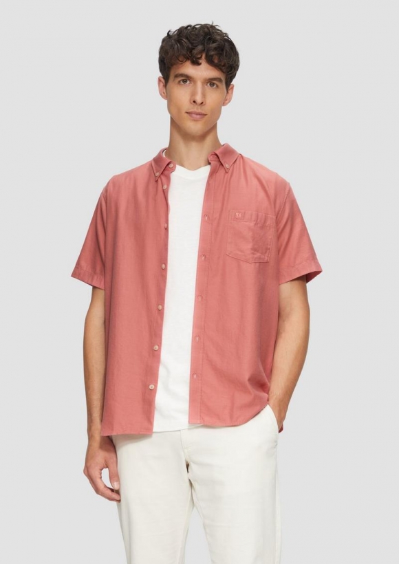 s.Oliver Regular Fit: Kurzarm-Hemd aus Lyocellmix mit Button-Down-Kragen - himbeere
