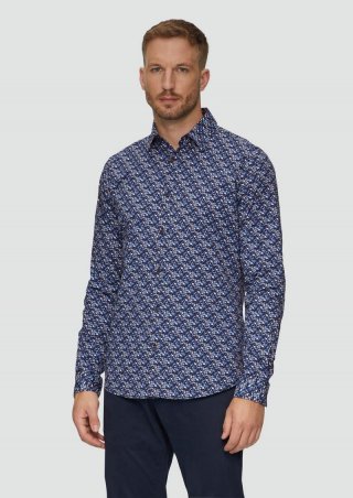 s.Oliver Slim Fit: Popeline-Hemd mit All-over-Print - navy