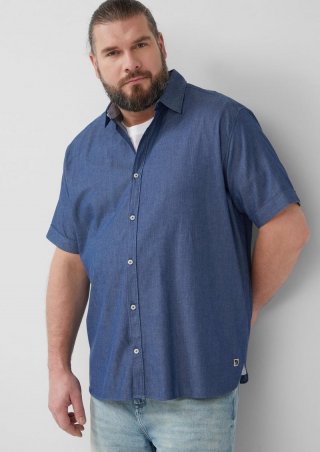 s.Oliver Regular Fit: Strukturiertes Kurzarmhemd aus Baumwolle mit Kentkragen - tiefblau