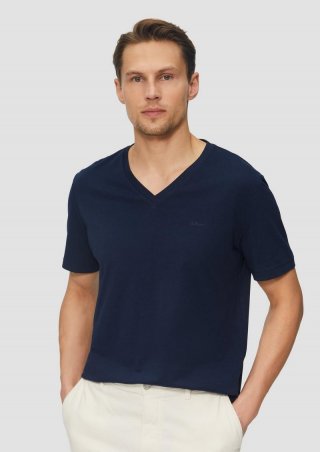 s.Oliver Baumwoll-T-Shirt mit Logo-Print - tiefblau