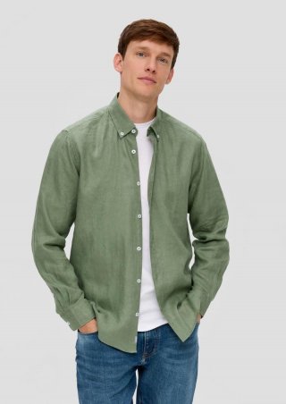 s.Oliver Leinenhemd mit Button-Down-Kragen - tannengrün
