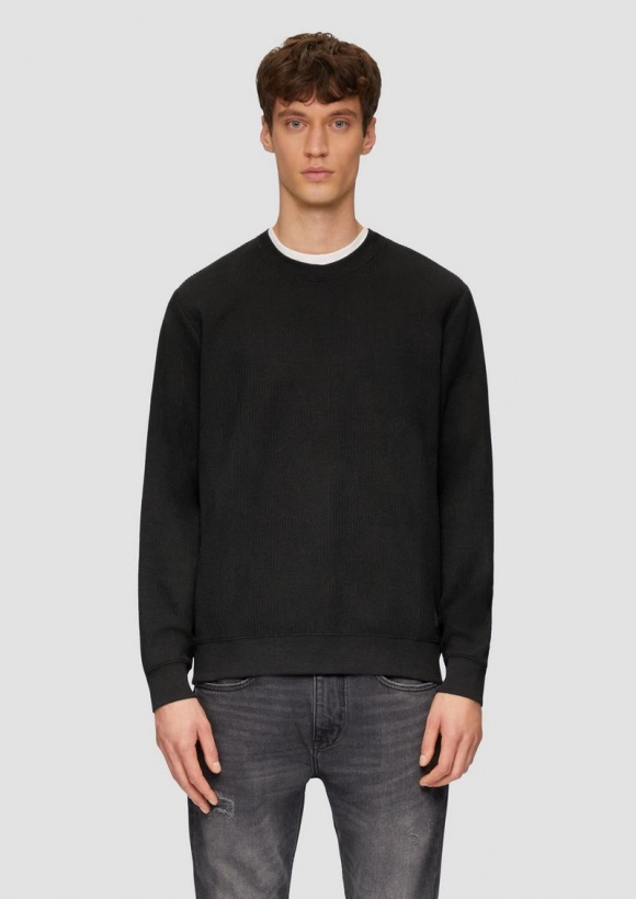 s.Oliver Sweatshirt aus Jacquard in Strick-Optik - schwarz