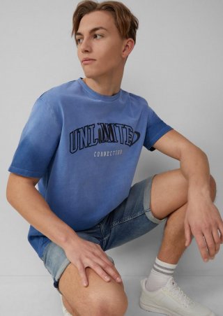 s.Oliver T-Shirt mit Farbverlauf und Artwork - dunkelblau